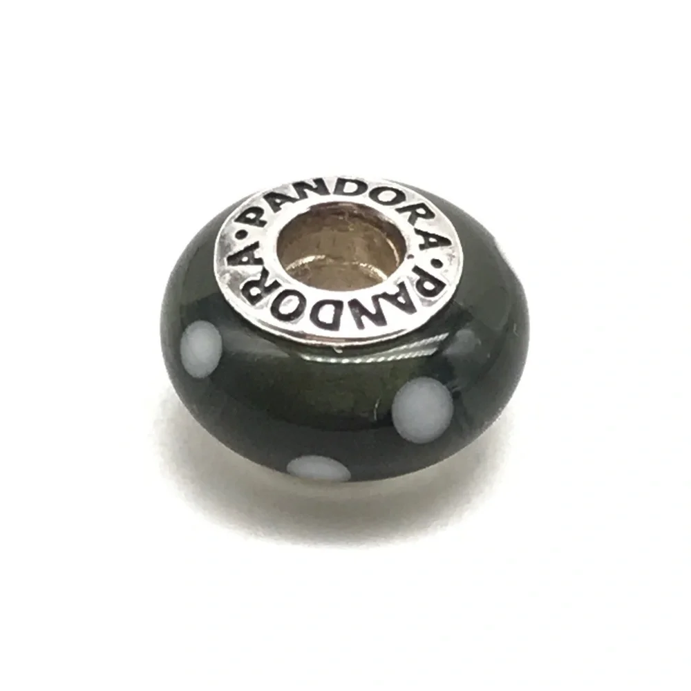 Pandora Black White Polka Dots Murano Glass Bead Charm